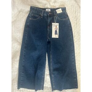 Simple Society Baggy Capri Jeans Dark Wash Wide Leg Raw Hem 24050-D-F2 Size 1/25